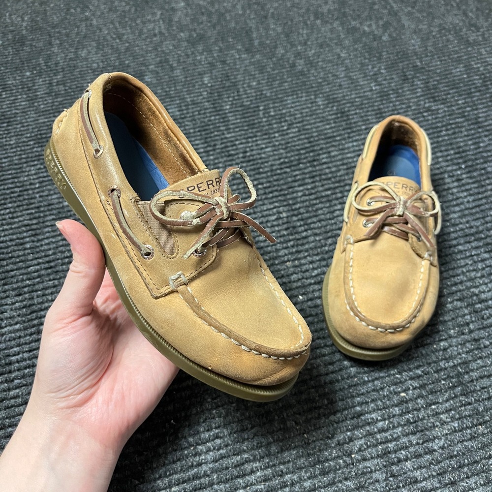 Sperry Authentic Original Boat Shoes Kids 1M Tan Leather Sahara Loafers 61394